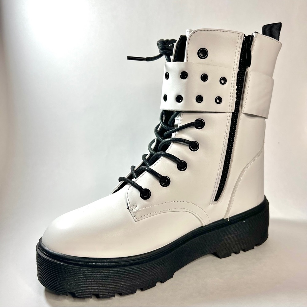 Yoki Kenzo 17 Women's Lace-Up Matt White Combat Boots